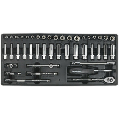 43 Piece Premium 1/4" Square Drive Socket Set with Modular Tool Tray for Easy Storage