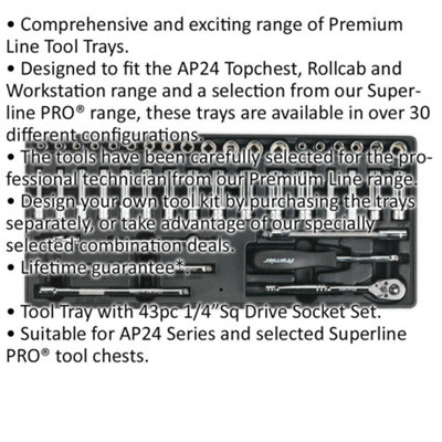 43 Piece Premium 1/4" Square Drive Socket Set with Modular Tool Tray for Easy Storage