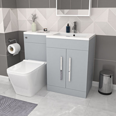 Nes Home Matte Grey 1100mm Rh Basin Sink Vanity Cabinet & Btw Toilet Flat Pack from B&Q