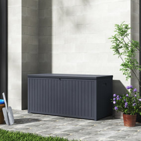 430L Waterproof Lockable Outdoor Garden Deck Storage Box Patio Utility Box Side Carry Handle with Lid, Grey