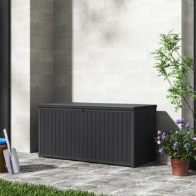 430L Waterproof Plastic Outdoor Garden Deck Storage Box Patio Utility Box Side Carry Handle with Lockable Lid, Black