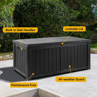 430L XL Indoor / Outdoor Garden Storage Box Dark Grey with Lockable Lid ...