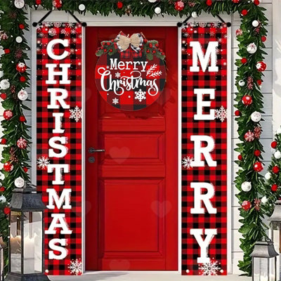 Amorly 3Pcs Merry Christmas Banner Set, Welcome Porch Door Sign, Outdoor Hanging Decor For Home Wall, Yard And Xmas Party Celebrations