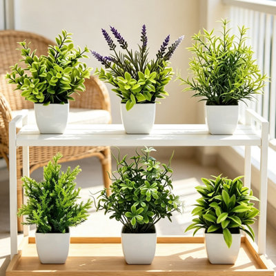 CLEFFNS 6 Pack Small Fake Plants Mini Artificial Potted Plants For Table Desk Home Laundry Room Bathroom Office Decoration