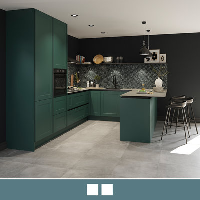 View Artemisia in the colour Dark Green, which features dark, deep green cabinets.
