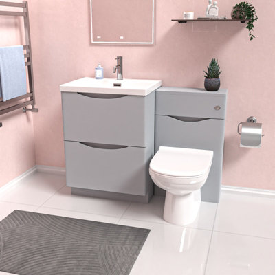 Nes Home 1100mm Freestanding Matte Grey Vanity CabinetWc & Round Btw Toilet from B&Q