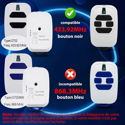 Mando a distancia para puerta de garaje de 433,92MHz compatible con DEA GTI2/4, GT2/4, Mio TR2/4