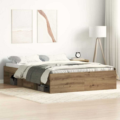 Berkfield Bed Frame Without Mattress Artisan Oak 135X190 Cm Engineered Wood Size 6