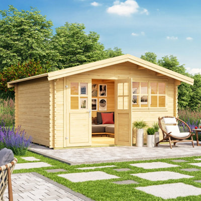 Lasita Maja Lasita Osland Isar 34mm Traditional Log Cabin - 3.8M X 3.8M - Apex Roof Garden Building