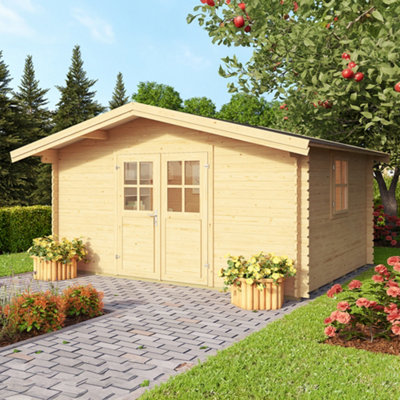 B&Q -  Lasita Osland Donau 28mm Log Cabin3.8M X 2.8MApex Roof Garden Building