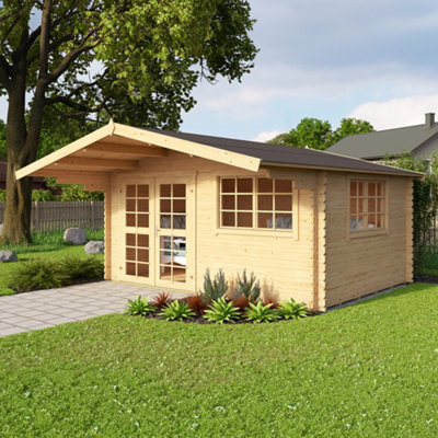 Lasita Maja Norland England 1 Traditional Log Cabin - 3.85M X 2.85M - Apex Roof With Overhang Garden Building