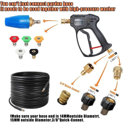 Pressure Washer Gun, Short Nozzle Jet Wash Gun With M22 14MM Hose Interface And Adaptor Compatible With 14 Inch Quick Connect Nozzles 4350psi High Pressure For Car Washing And Patio Cleaning