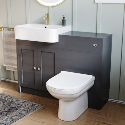 B&Q -  Anthracite 1100mm Traditional Vanity Basin Wc Unit & Btw Toilet Set Unit