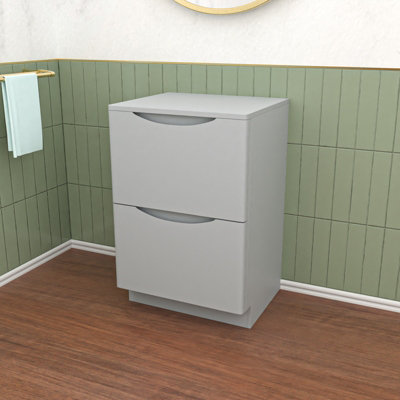 B&Q -  Matte Grey 500mm 2 Drawer Work Top Freestanding Bathroom Vanity Unit