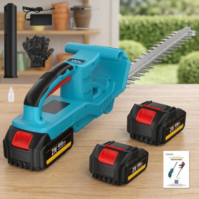  - Cordless Hedge Trimmer 21V Battery PoweredElectric Hedge Cutter With 2 BatteriesBlue