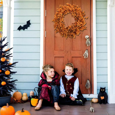 43cm Artificial Halloween Orange Forsythia Flower Fall Wreath for Door ...