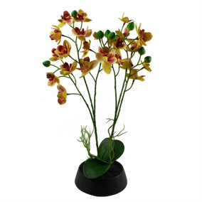 43cm Large Pink Yellow Artificial Orchid in Ceramic Planter