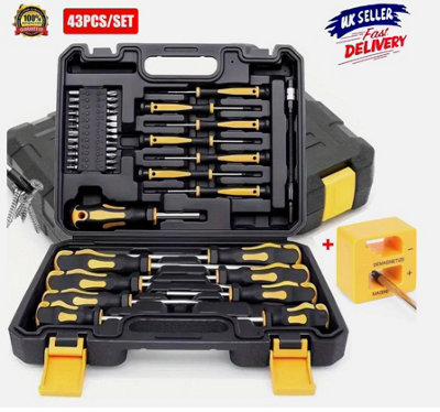 43PCS Premium Magnetic Screwdriver Set Cross-Head Flat Heads Precision UK