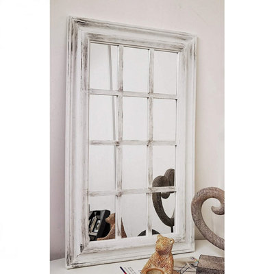 43X73Cm White Rustic Rectangle Window Style Wall Mirror