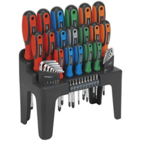 44 PACK - Large Screwdriver Hex Key & Bit Set - Colour Coded & Storage Stand