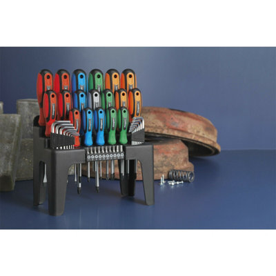 44 PACK - Large Screwdriver Hex Key & Bit Set - Colour Coded & Storage Stand