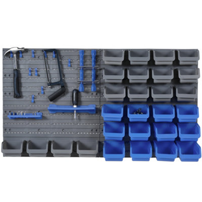 44 Pcs On-Wall Garage DIY Storage Unit with 28 Cubes 10 Hooks 2 Boards Blue
