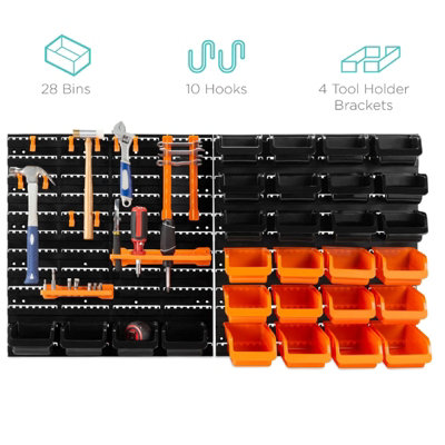 44 Pcs Pegboard Shelf Tool Organiser Garage Shed Wall Mount Shelves Storage Rack