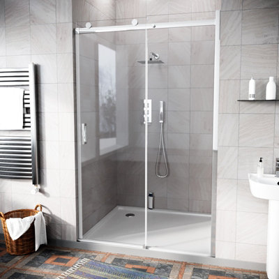 Nes Home Hardwick 1200mm Frameless Sliding Shower Enclosure 8mm Clear Tempered Glass from B&Q