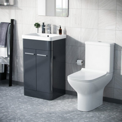 Nes Home 500mm Floorstanding Vanity Basin Unit & Rimless Close Coupled Toilet Anthracite from B&Q