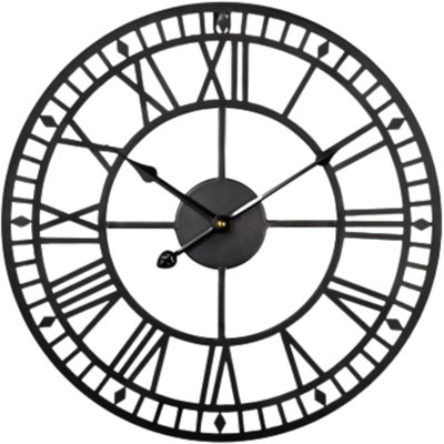 - 60Cm Non Ticking Metal Wall Clock Roman Numerals Vintage Silent Battery Operated Decorative Wall Clocks For Living RoomBedroom