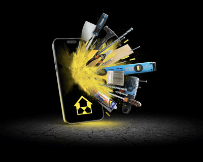 A variety of different Tradepoint products emerging from a smartphone.