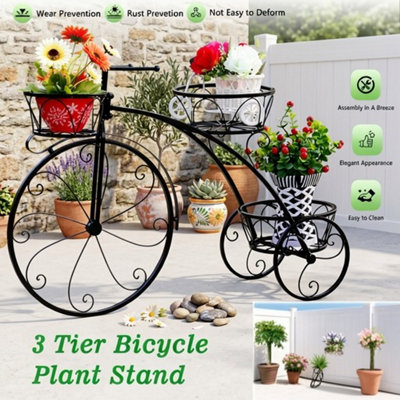 Bicycle Plant Stand Wrought Iron Tricycle Plant Holder 3 Tier Garden Patio Decor from B&Q