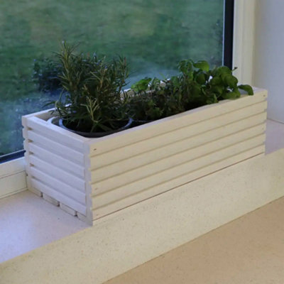 44cm Long Wooden Windowsill Planter - With Insert - White