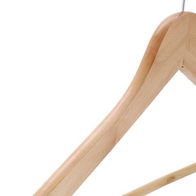 44cm Natural Wooden Coat Hangers 20pcs, Space Saving Wood Clothes Hanger with Non Slip Pants Bar and Shoulder Notches