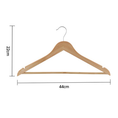 44cm Natural Wooden Coat Hangers 20pcs, Space Saving Wood Clothes Hanger with Non Slip Pants Bar and Shoulder Notches