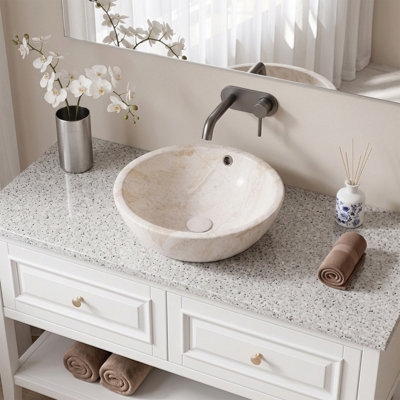44x17.5cm Round Ceramic Countertop Washbasin Vessel Sink with Waste Kit