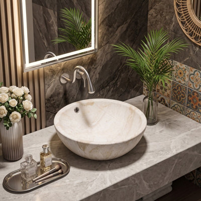 44x17.5cm Round Ceramic Countertop Washbasin Vessel Sink with Waste Kit