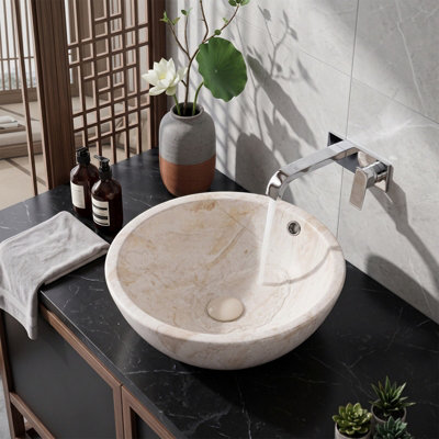 44x17.5cm Round Ceramic Countertop Washbasin Vessel Sink with Waste Kit
