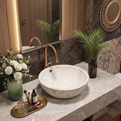 44x17.5cm Round Ceramic Countertop Washbasin Vessel Sink with Waste Kit
