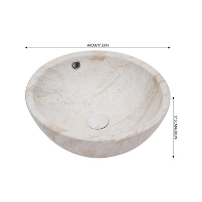 44x17.5cm Round Ceramic Countertop Washbasin Vessel Sink with Waste Kit