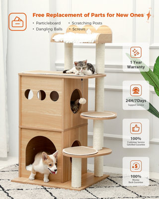 45.4 Inch Wooden Luxury Cloudy Cat Tree Tower