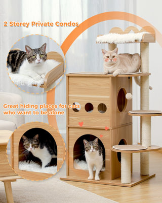 45.4 Inch Wooden Luxury Cloudy Cat Tree Tower