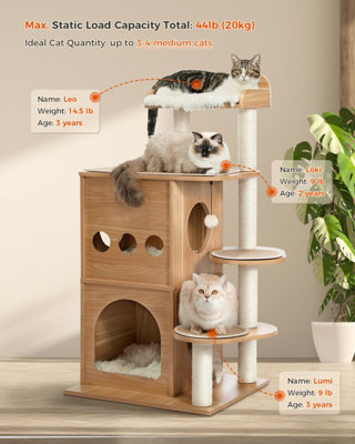 45.4 Inch Wooden Luxury Cloudy Cat Tree Tower DIY at B Q