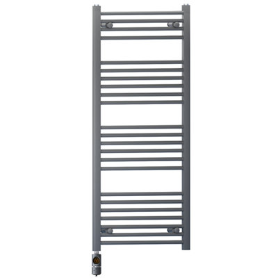 450 x 1200 mm Anthracite Grey Electric Bathroom Towel Rail Radiator Heater With AF Thermostatic Electric Element Pre-Filled