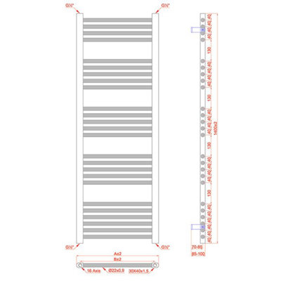 450 x 1400 mm Anthracite Grey Dual Fuel Electric Radiator Bathroom ...