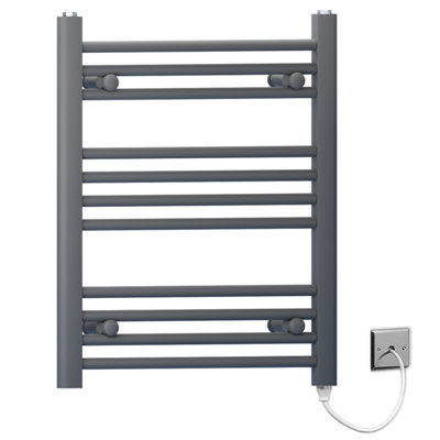 450 x 600mm Anthracite Grey Flat Electric Pre-Filled Heated Towel Rail Radiator For Bathroom Designer Standard Element