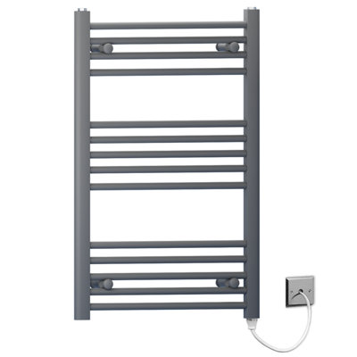 450 x 800mm Anthracite Grey Flat Electric Pre-Filled Heated Towel Rail Radiator For Bathroom Designer Standard Element