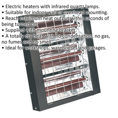 4500W Infrared Quartz Heater - Three Heat Settings - Wall Mounted - 230V