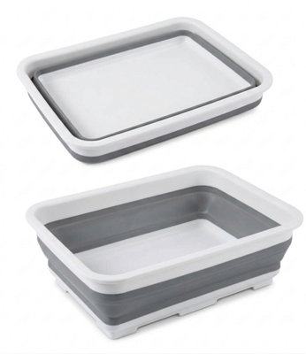Divchi Collapsible Folding Wash Basin Portable Washing Up Bowl Thickened Travel Foot Bath Tub White/grey from B&Q
