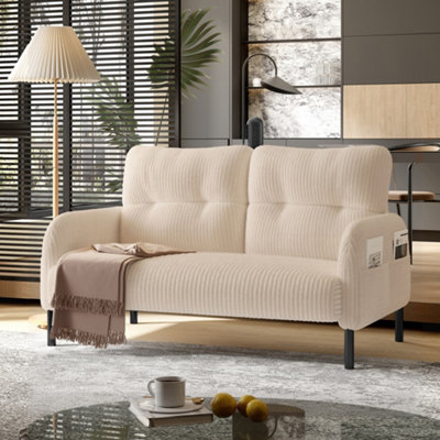 HomeTouch Modern Fabric Upholstered 2-Seater Double Sofa With Side Pockets & Armrests Beige Loveseat from B&Q